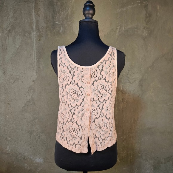 Vintage Love Squared Pink Lace Top S Y2K Coquette Balletcore Fairy Button Back - Picture 3 of 8